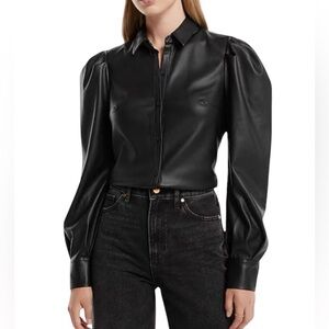 Express Women's Black Faux Leather Blouse  M NWT